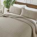 SUCHBED Quilt Sets, Oversized King Size 3 Pieces -128"x120" Quilted Bedspread with Shams, Bedspread Coverlet Khaki Lightweight Cross-Stitch Bedding Decor for All Seasons
