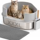 Gimars XXXL Stainless Steel Litter Box with Lid, 26.6" L x 20.3" W x 11.8" H Triangle Corner Metal Litter Box for Big Cats, Space-Saving Side Entry, High Sides, Easy to Clean