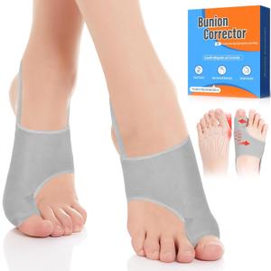 2PCS Bunion Corrector for Women & Men - Toe Alignment Corrector with Splint & Pad for Hallux Valgus Pain Relief, Toe Separator for Day/Night Support, Anti Slip Gel Strap for Big Toe Straightener(Gray)