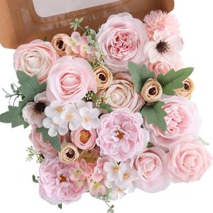 Garisey Artificial Flowers Combo for DIY Wedding Bouquets Combo Centerpieces Arrangements Party Bridal Baby Shower Home Decorations-Blush Pink