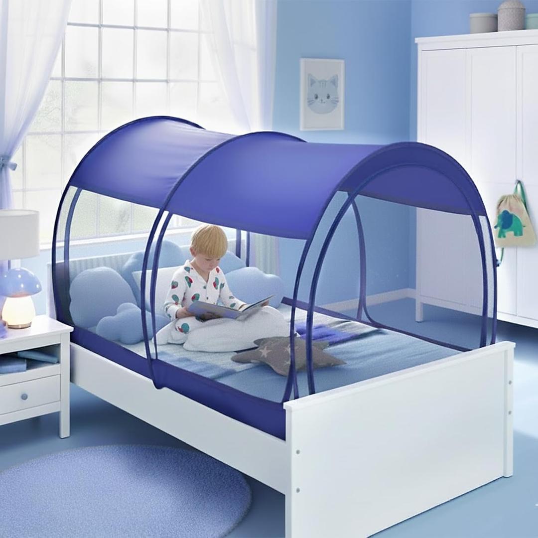 Alvantor Mosquito Net Bed Canopy Tents Dream Privacy Space Twin Size Sleeping Tents Indoor Pop Up Portable Frame Breathable Cottage Blue (Mattress Not Included), 39"W x 75"L