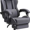 Dowinx Gaming Chair Fabric with Pocket Spring Cushion, Massage Game Chair Cloth with Headrest, Ergonomic Computer Chair with Footrest 290LBS, Grey (Standard)