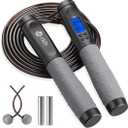 Te-Rich Jump Rope, Weighted Jump Rope for Fitness, Skipping Rope with Counter - Heavy Handles, Adjustable Length - Cordless Jumping Rope for Men Women Kids Fitness Exercise Training (Black+Gray)