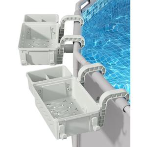 [PATENTED] POOLHACKER 2025 Upgrade 2 Sets Poolside Storage Basket - Original Above Ground Pool Accessories, Swimming Pool Storage Basket with Pool Cup Holder, Poolside Storage to Organize Cup Towel