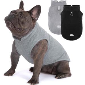 2Pack Fleece Dog Sweater Vest with Leash Ring Pullover Dog Clothes Sweaters for Dogs with Reflective Strip Puppy Clothes Sweater Soft Lightweight Jacket for Fall/Spring/Winter, M (Back:14.57",Chest:18.9", 15-25 lbs), Black,Grey
