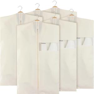 Aliceset 6 Pcs 24 x 40 Inches Cotton Garment Bags for Hanging Clothes, Canvas Suit Bags for Clothes Coats Jackets Shirts Closet Storage Travel Gusseted Hanging Garment Cover