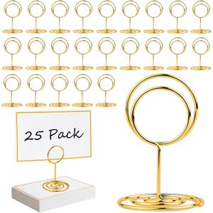 MAXECHO 25 Pack Gold Table Number Holders with 25 Place Cards, Name Cards, Food Labels Tags, Sign Stand for Party Buffet, Mini Photo Picture Holder, Wedding Reception, Birthday, Centerpieces
