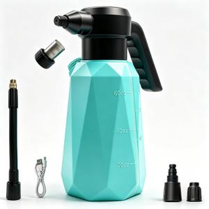 Battery Powered Sprayer, 1/2 Gallon Electric Spray Bottle with 2200mAh Battery 3H Runtime, 3 Speeds 2 Nozzles, Flexible Rubber Wand, Transparent Tank with Measuring Cup Cap, Blue