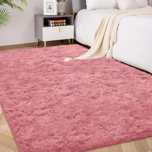 FVVRAX 3x5 ft Ultra Soft Shag Area Rug - Plush Fluffy Non-Shedding Carpet for Bedroom & Living Room, Modern Home Decor Bedside Runner for Kids Nursery Dorms, Easy Clean, Pink (Blush)