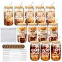 Cubotn 12 Set Social Worker Appreciation Gifts Bulk Christmas Gifts for Social Worker Employee Coworker Team Staff Thank You Gifts Glass Cups 16 oz with Lids Straws Brushes and Gift Cards
