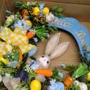 24" Large Easter Wreath for Front Door with Cute Rabbit Carrot Eggs Flowers Bow Sign, Farmhouse Spirng Easter Decoration for Home Porch Wall Mantel Window Outdoor Indoor Decor