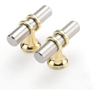 Haliwu 10 Pack Brushed Nickel Cabinet Knobs, Gold Cabinet Knobs Kitchen Handles Gold Kitchen Hardware, Single Hole Pulls T Bar Pulls