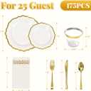175 Plastic Dinnerware Set Gold Disposable Dinnerware Set for 25 Guests Include 50 Plastic Plates 25 Silverware Set 25 Cups and 25 Napkins for Mother's Day Party Wedding Birthday