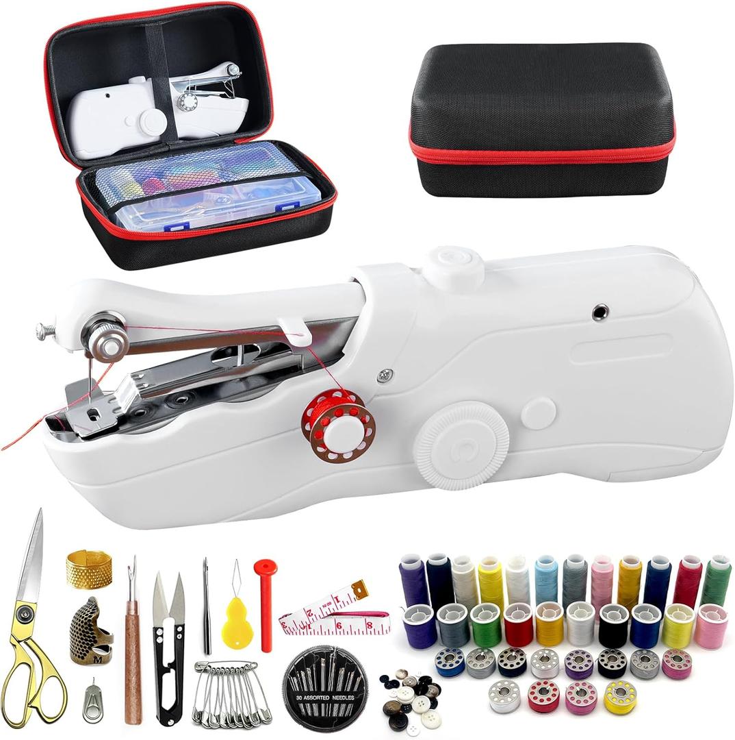 Handheld Sewing Machine with Black Storage Case and 109-Piece Sewing Kit, Mini Portable Cordless Hand Sewing Machine, Ideal for Adults & Beginners, Complete Set of Quick Home Clothing Repair Tools