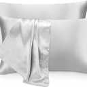 2 Pack Satin Pillow Cases, Similar to Silk Pillowcases Standard Set of 2, Health, Smooth, Beauty Sleep, Soft Breathable Cooling Satin Pillow Covers for Women Men (Silver)