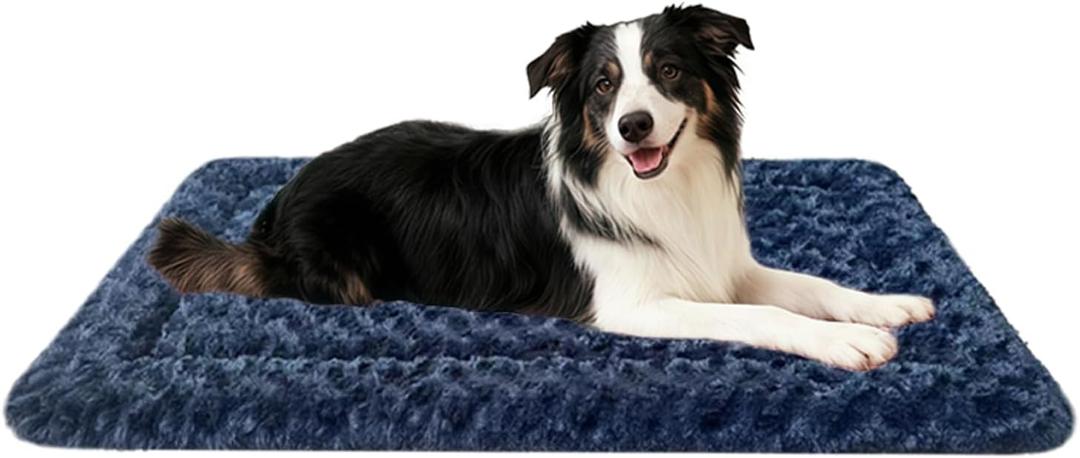 Dog Bed Mat, Dual-Sided Dog Crate Bed Mat - Ultra Soft & Machine Washable Kennel Pad for Large Dogs, All-Season Comfort Pet Bed for Crates, Travel, and Home, Dark Blue 35 x 23 Inch