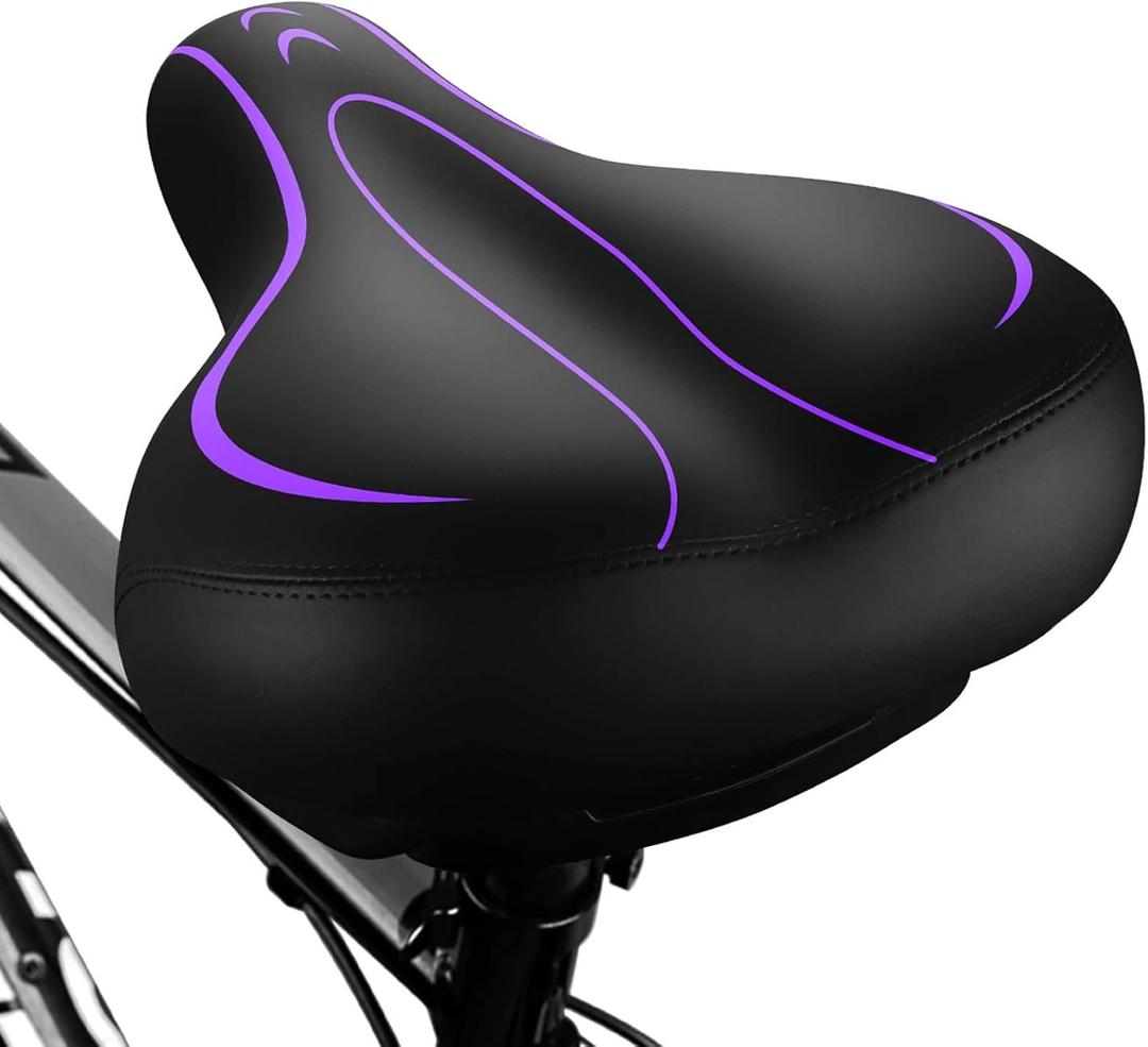 Xmifer Oversized Bike Seat, Comfortable Bike Seat - Universal Replacement Bicycle Saddle - Waterproof Leather Bicycle Seat with Extra Padded Memory Foam - Bicycle Seat for Men/Women (Purple)