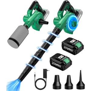 K I M O. Cordless Leaf Blower Vacuum Combo, 3 Nozzles&3 Modes for Inflation & Deflation, 20000RPM 150MPH Variable High Speed, 20Inch Extended Tube, 2 Pack 20V Battery Powered Leaf Blower for Lawn Care
