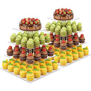 4 Tier Cupcake Stand Set of 2, Square Clear Acrylic Tiered Dessert Display Holder for 50 Cupcakes, Premium Cupcake Tower for Weddings, Birthdays, Party Decor