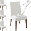 MOSAYT 100% Waterproof Dining Room Chair Covers Set of 4, Super Fit Stretch Jacquard Parson Chairs Slipcovers Removable Washable Chair Seat Protectors for Home, Kitchen, Banquet (White)