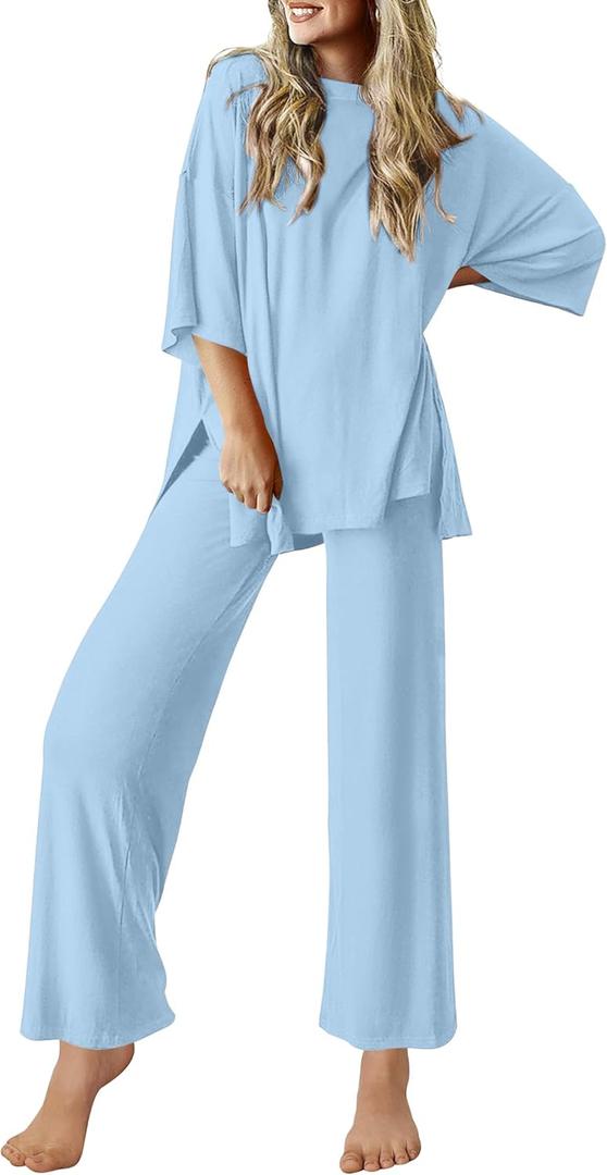Ekouaer Lounge Sets for Women Short Sleeve Tops and Long Pants Soft Comfy Pajamas Set 2 Piece Outfits S-XXL (Clear Blue, Small) Ekouaer Lounge Sets for Women Short Sleeve Tops and Long Pants Soft Comfy Pajamas Set 2 Piece Outfits S-XXL (Clear Blue, Small)