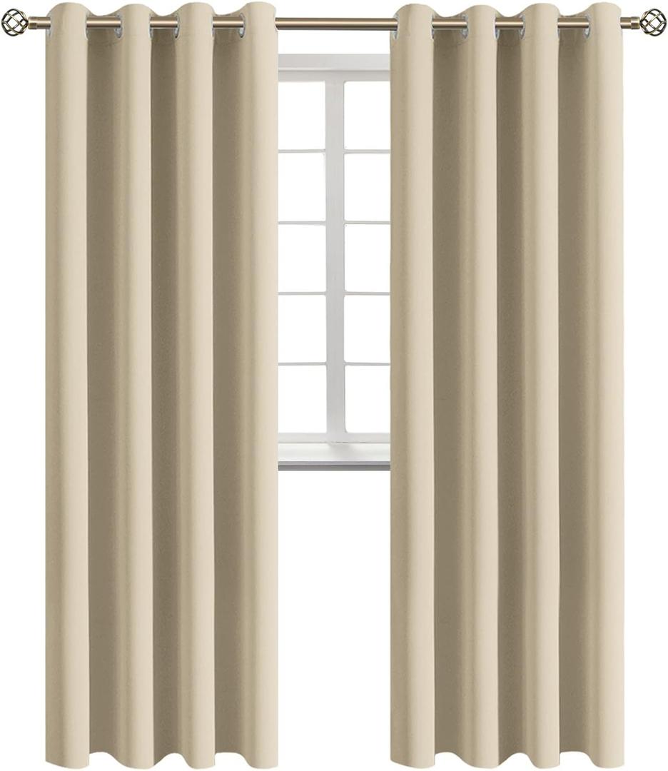 BGment Room Darkening Curtains 108 Inches Long - Grommet Thermal Insulated Drapes Window Treatment Curtains for Bedroom, 2 Panels, 52 x 108 Inch, Beige