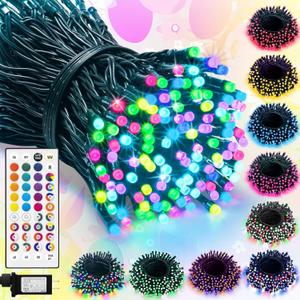 LitHome 33Ft 100 LED Color Changing Christmas String Lights, 35 Colors 9 Modes RGB Easter Lights Outdoor with Remote, Colorful Pastel String Light Plug in Green Wire for Tree Spring Easter Decoration