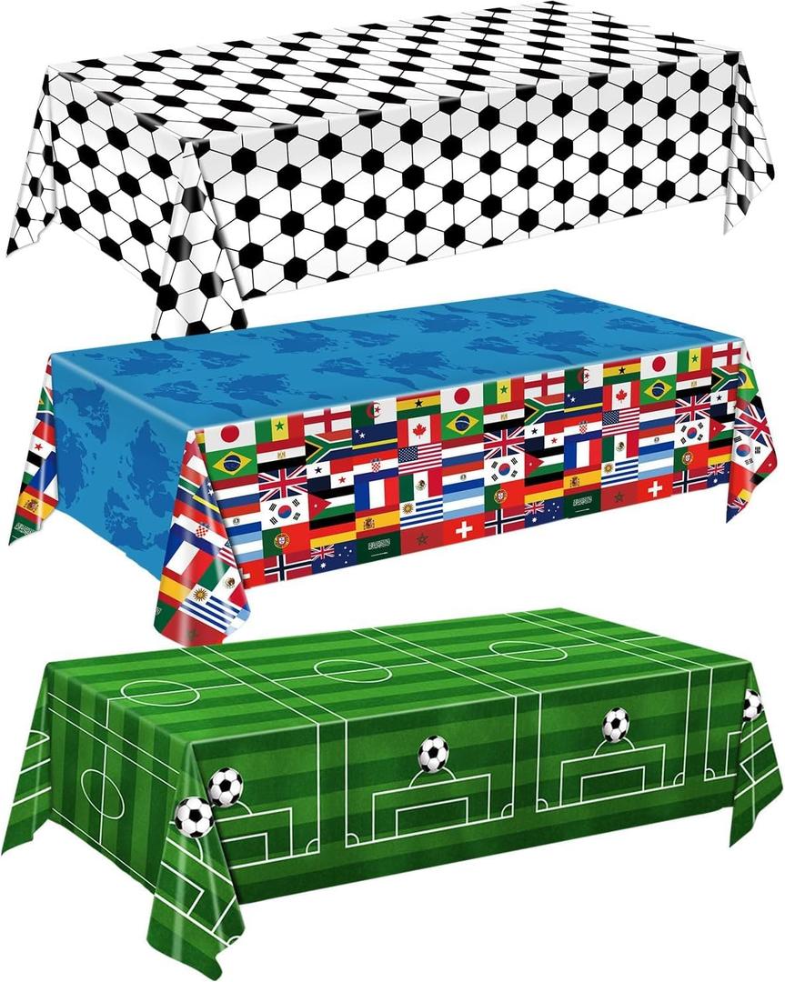 3 PCS Soccer Tablecloths - Soccer Birthday Party Decorations Soccer Table Cloth Soccer Tablecloth Plastic Table Cover for 2026 Soccer Theme Party Decorations, 54 x 108 Inch