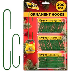 Leafeon 300 Pack Christmas Ornament Hooks for Christmas Tree Decoration  The Best Holiday Ornament Hangers (Green)