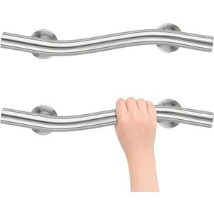 2 Pcs Wave Grab Bar 16 Inch Shower Bar 304 Stainless Steel Brush Finish Right Hand for Bathroom Shower Bathtubs Toilet Steps Bed Home Elderly Handicap Pregnant Women