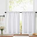 LIVEKID White Short Kitchen Curtains 36 Inch Length Tier Curtain 2 Panels - Faux Linen Textured Cafe Curtain, Light Filtering Small Windows Curtains for Bathroom Basement, 30" W x 36" L