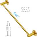 Adjustable 16 to 27.6 Inch Single Towel Bar, iMomwee Gold Brush Finished SUS304 Stainless Steel Bath Towel Holder, Wall Mount Towel Rail for Bathroom Kitchen Washroom, 1" Diameter Towel Rod with Hooks