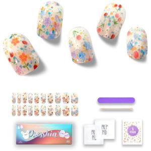 Semi Cured Gel Nail Strips, 20 pcs Nail Wraps, Glaze Stickers, Salon Quality French Manicure, Full Decal Gel Polish Strips, Long Lasting SCG, Easy on, UV Required (Sweet Bloom)