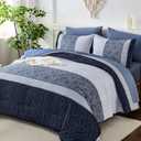 Dinjoy Boho Queen Comforter Set Mineral Blue,7 Piece Bed in a Bag Queen Size Warm Striped Fall Bedding Sets with Plaid Comforters with Sheets for Family All Season