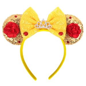 Mouse Ears Headbands Women Mice Ears Headhand Bows Shiny Glitter Birthday Party Themed Events (Gold 1)