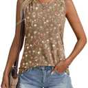 ORANDESIGNE Womens Floral Tank Tops Crewneck Sleeveless Shirts Casual Summer Loose fit Top Wlidflower Khaki Medium