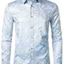 ZEROYAA Men's Luxury Prom Design Slim Fit Long Sleeve Button up Party Dress Shirts ZZCL48 Light Blue Medium