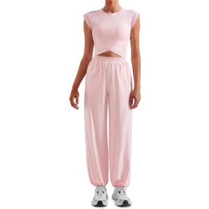 SUUKSESS Women 2 Piece Matching Lounge Workout Sets Outfits Sleeveless Cropped Tops Summer High Waisted Wide Leg Pants (M)