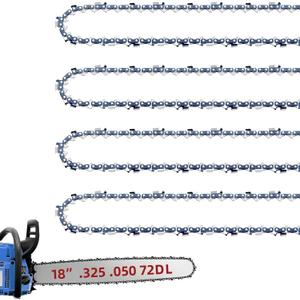 4 Pack 18 Inch Chainsaw Chain Fit Husqvarna .325" Pitch .050" Gauge 72 Drive Links Fits Husqvarna 440, 435, 545, 345, 350, 51, Poulan 4620, ECHO CS-400-591094872, 20lpx072g, H72 and More