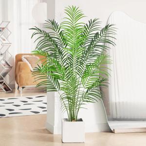 Artificial Palm Tree 5.5ft Tall Fake Palm Tree Indoor Decor with 15 Trunks and Real Bark Design Faux Tropical Areca Palm Silk Floor Plant in Pot for Home Office Living Room Bedroom Decor 1pcs (5ft 6in)