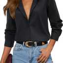 siliteelon Womens Button Down Shirt Dress Shirt Collared Long Sleeve Cotton Blouse Dressy Casual Button Up Work Office Shirt (Black, XL)
