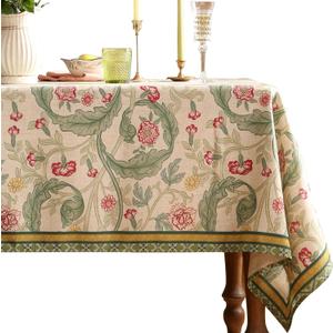 patdrea Designer Green Tablecloth for Rectangle Tables,Vintage Linen with Leaves and Flowers Pattern Tablecloths,Farmhouse Floral Table Cover Cloth Decor for Kitchen Dining Christmas,63"*102"