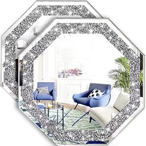 XIHACTY 1 Piece Wall Mirrors Octagon, Crush Diamond Mirrors Wall Decor, Silver Decorative Mirrors for Living Room Decor, Bedroom, Bathroom. (12”x12”)