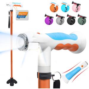 BigAlex Folding Walking Cane with Two Led Lights for Elderly Solid Base Adjustable Walking Stick with Carrying Bag for Men Women (Orange)