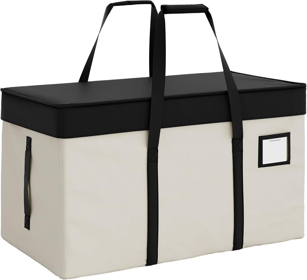 StorageWorks Extra Large Moving Bags with Lid, Heavy Duty Storage Packing Tote for Moving Supplies with Zippers & Reinforced Handles, Alternative to Moving Boxes, White and Black, 1 Pack
