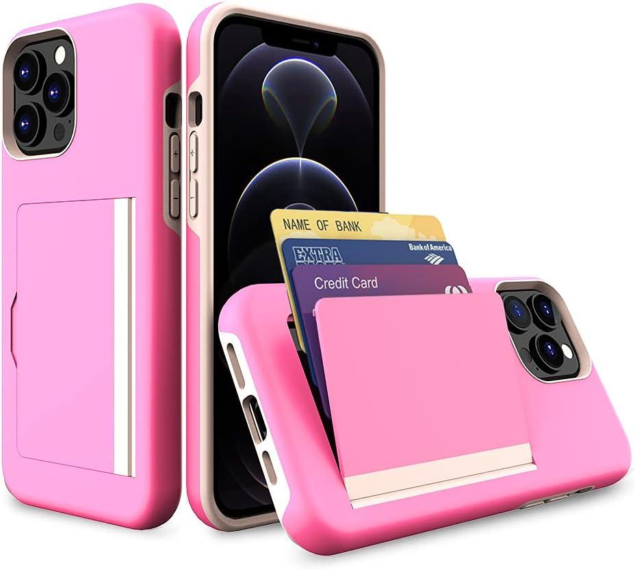 for iPhone 13 Pro Max Case with Card Holder,Credit Card Slot Protective Wallet Case - Pink