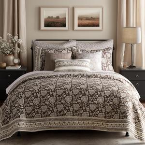 Levtex Home Adare Cocoa Reversible Full/Queen Quilt Set (88x92in) and 2 Pillow Shams (26x20in) - Floral Bedding - Brown Cream - Cotton Full/Queen Size Quilt Bedding Set - Lightweight, Soft, Pre-Washed