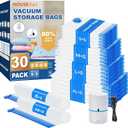 HOUSE DAY 30 Pack Vacuum Storage Bags with Electric Pump, 4 Sizes + 2 Roll-Up (5 Each), Space Saver Vacuum Seal Bags for Clothing, Bedding, Pillows, Travel  Airtight Seal, Reusable & Durable