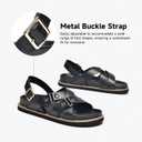 BEAU TODAY Flat Sandals for Women, Fashion Strappy Sandal Comfortable Arch Support, Open Toe Beach Dressy Leather Summer Platform Sandals (8.5, Black-1)