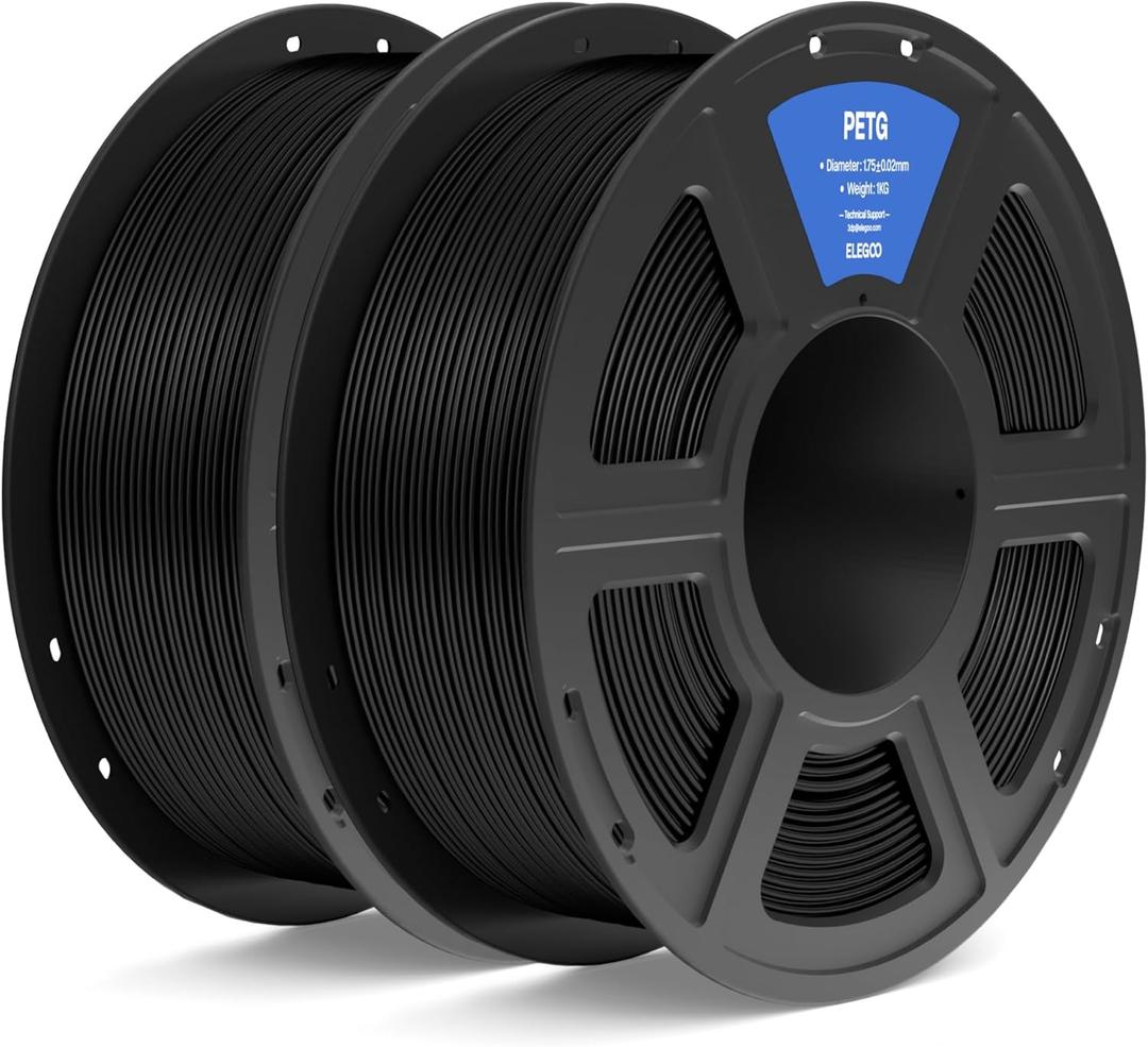 ELEGOO PETG Filament 1.75mm Black 2KG, 3D Printer Filament Dimensional Accuracy +/- 0.02 mm, 1kg Spool(2.2lbs) Fits for Most FDM 3D Printers